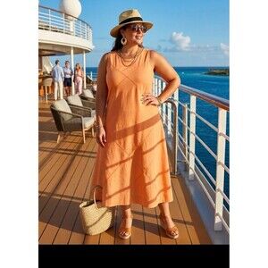 ​Ashley Stewart Women's Plus Size Linen/Rayon Blend A-Line Midi Dress Sz 24w